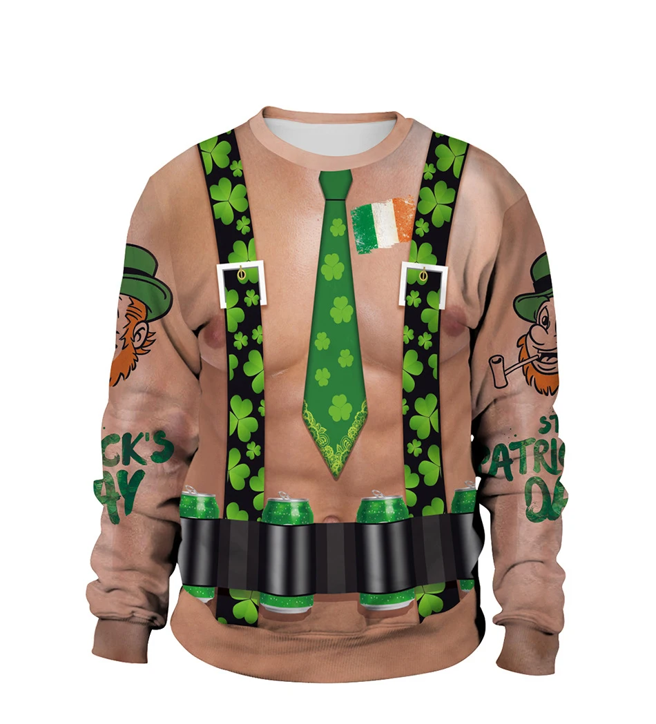 

Saint Patrick's Day green Lucky Four-leaf Clover 3D Print hoodies sweatshirt shirt cat dog Men/Women Hipster Hood streetwear