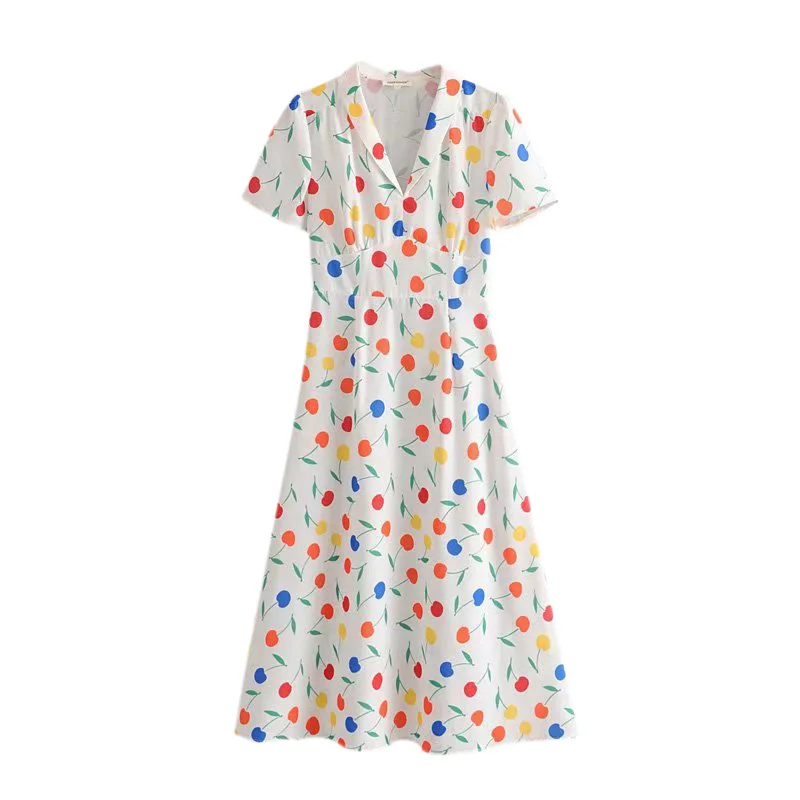 Женское Яркое летнее платье с принтом вишни и глубоким v образным вырезом