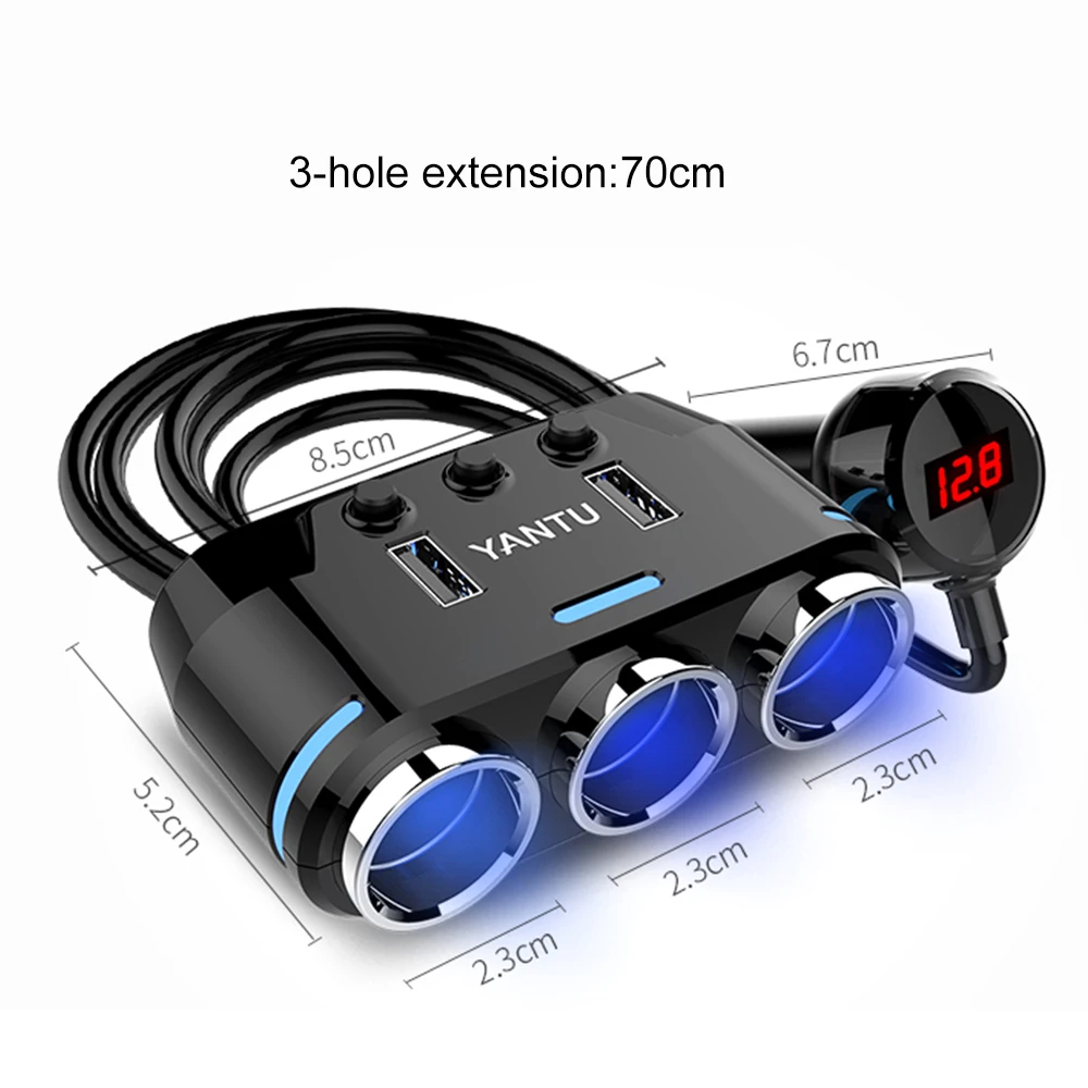 3 отверстия 12-24V устройство для автомобиля с двумя портами USB Зарядное Мощность