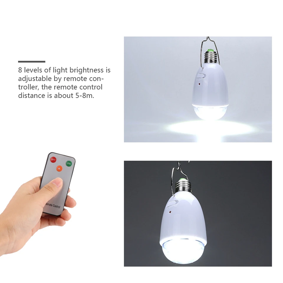 E27 Rechargeable LED Solar lamp 85V-265V Support AC Charging Emergency Bulb Camping Hiking Fishing Outdoor Lightling with Remote | Лампы и