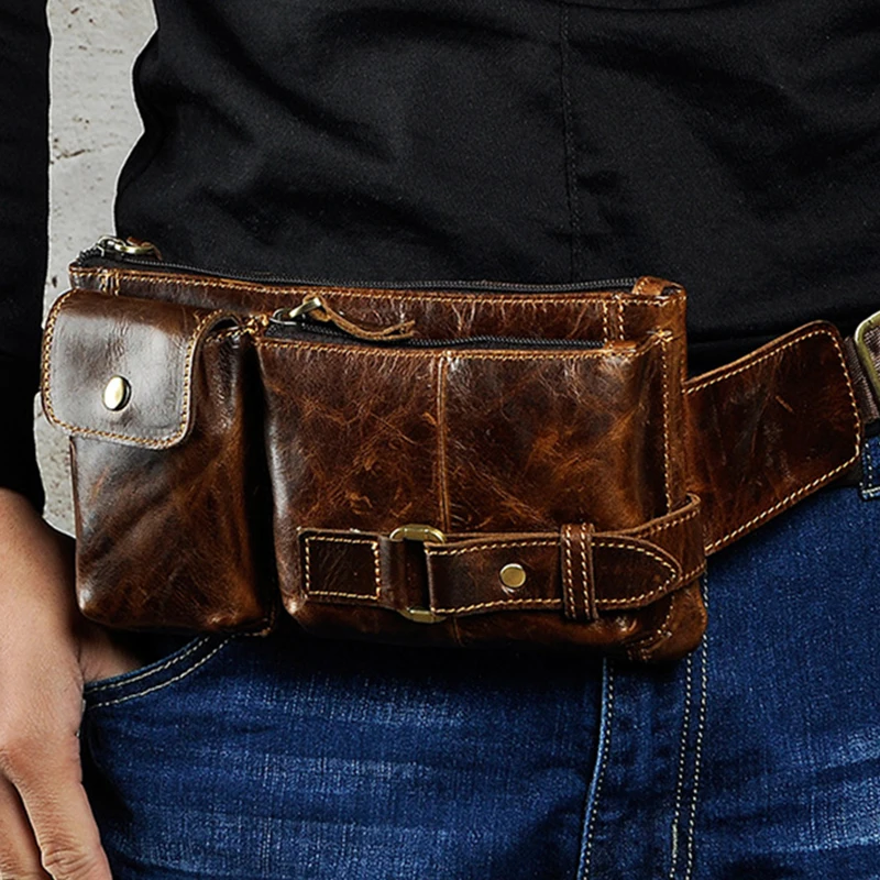 Мужская поясная сумка из натуральной кожи чехол для телефона и камеры ретро 100%
