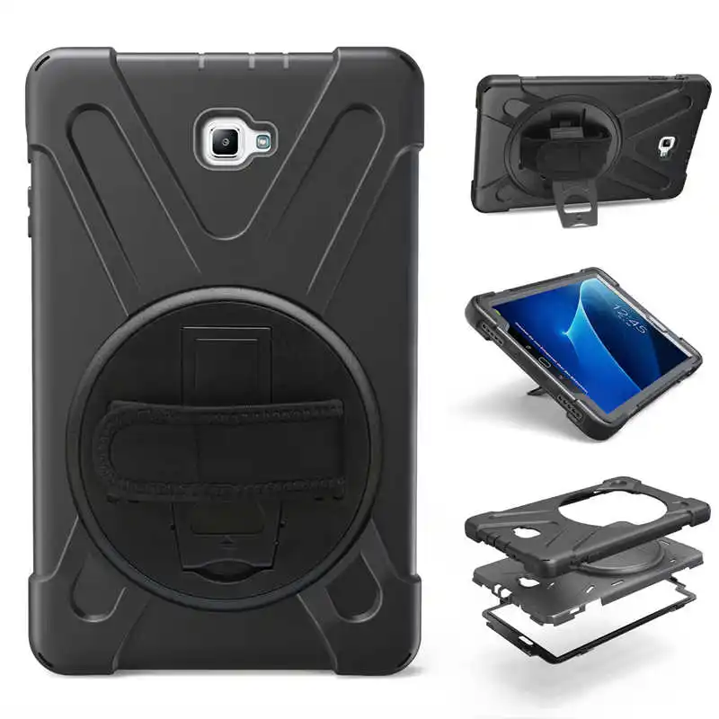 Black Бронированный чехол для samsung Galaxy Tab A A6 10,1 SM-T580 T585 с ремешком на руку вращающийся на 360 чехол-подставка для samsung T580 T585 чехол - Цвет: Black
