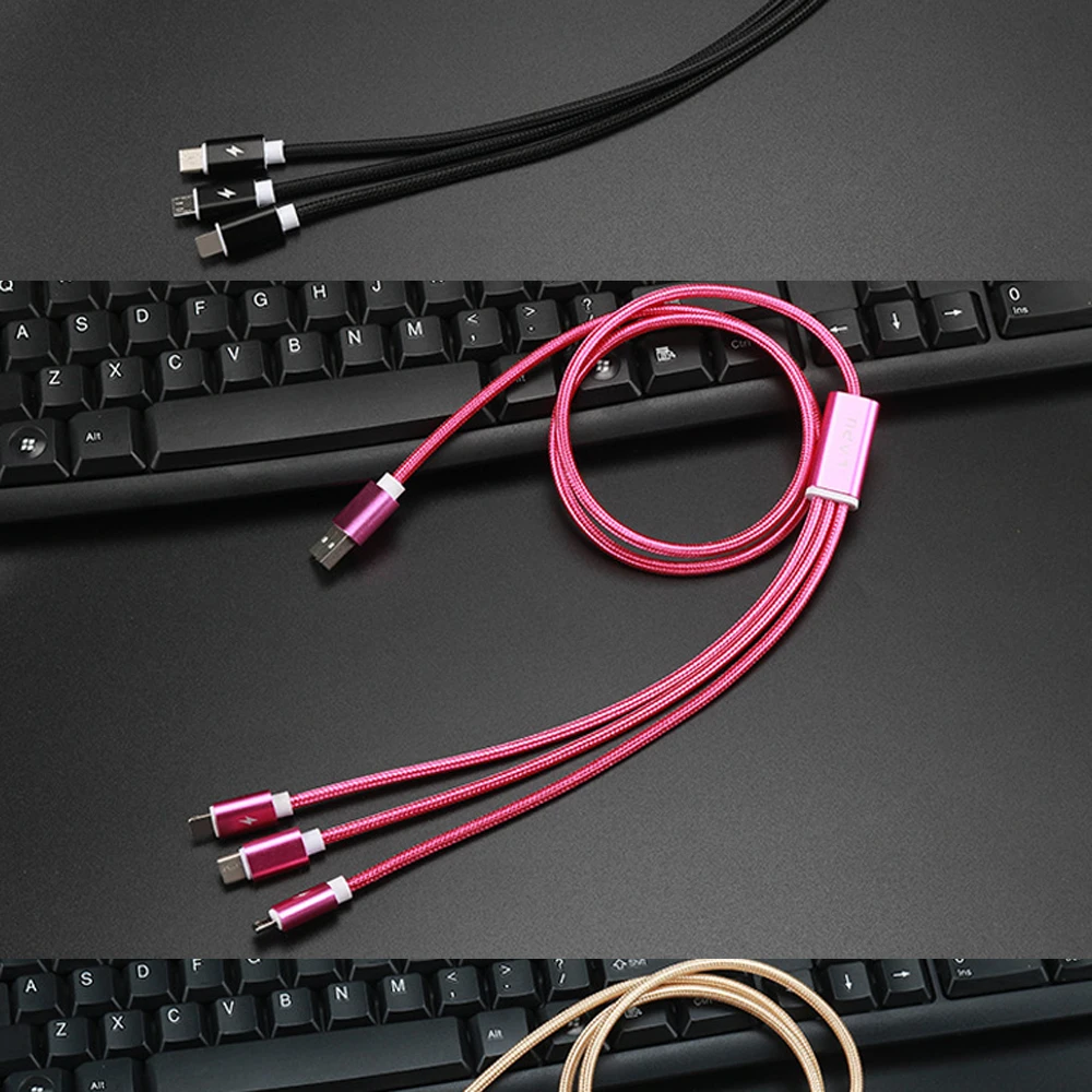 3 в 1 нейлоновый Плетеный зарядный кабель Micro USB для Тип C зарядное устройство iPh