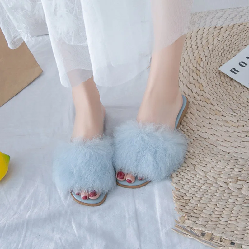 Женские шлепанцы Новинка 2019 года меховые ярких цветов женская обувь Вьетнамки