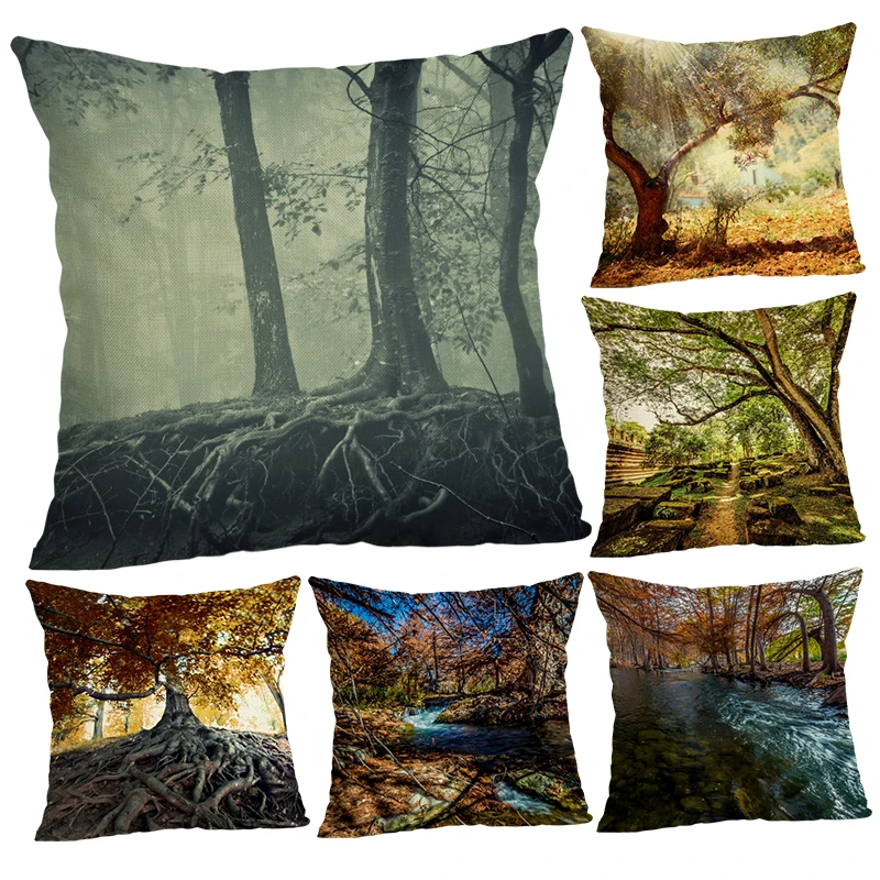 Новый стиль деревянная Подушка с пейзажем чехол для дивана Мягкая Наволочка