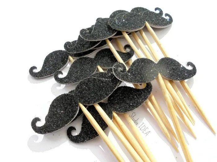 Черные блестящие топперы для усов и капкейков медиаторы еды Маленький День