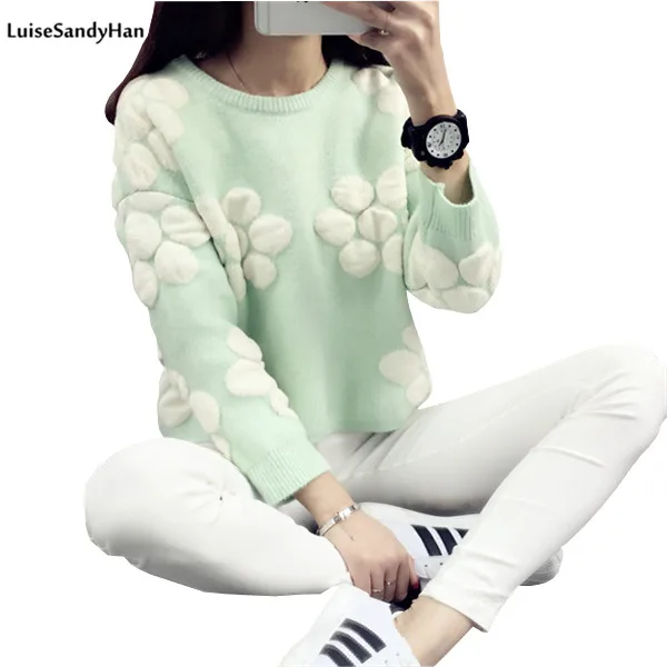 Женский жаккардовый пуловер трикотажный с длинным рукавом и круглым вырезом 2021 |