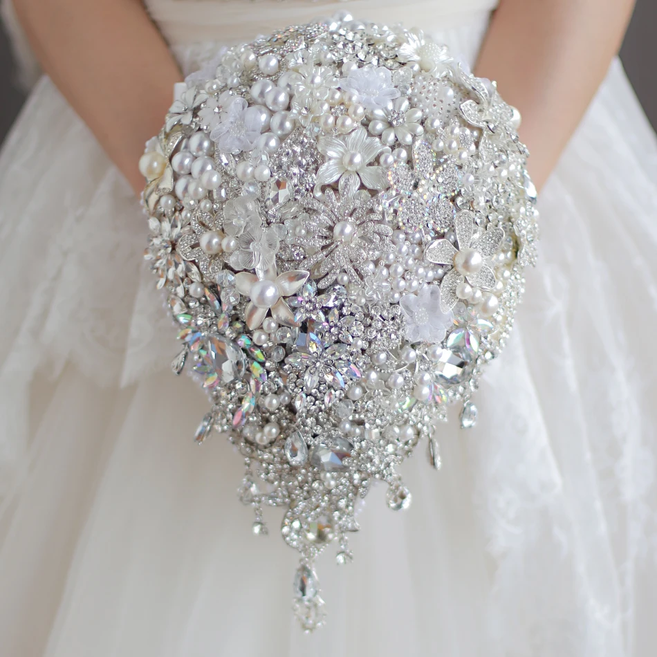 Роскошные свадебные аксессуары брошь букет цвета слоновой кости серый кристалл