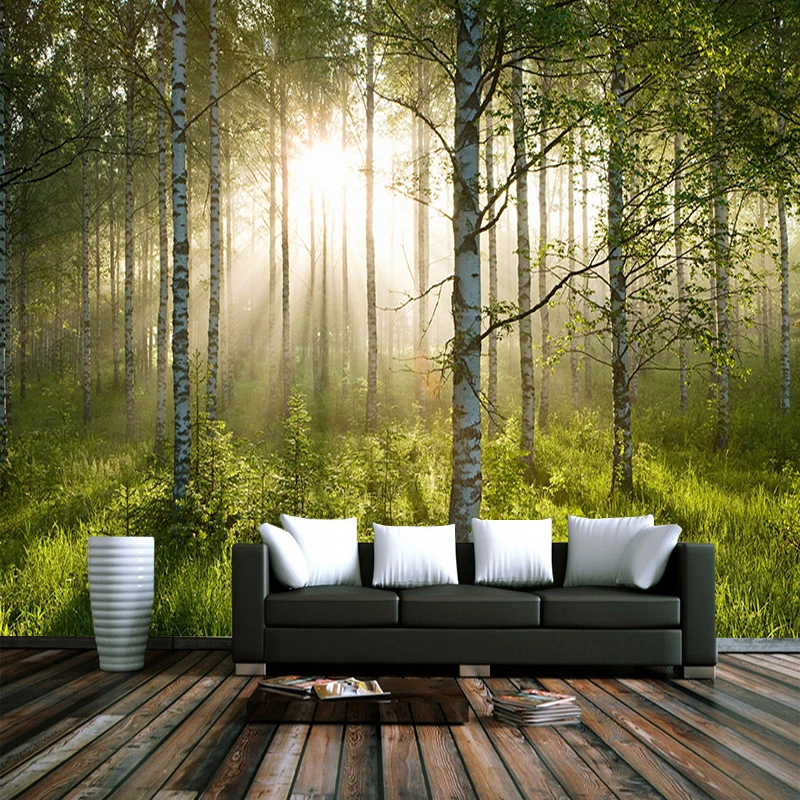 JiaSheMeiJu Custom Non-Woven Large 3D Mural Wallpaper Sunrise Forest Natural Landscape Photo WAllpapers For Living Room Bedroom |