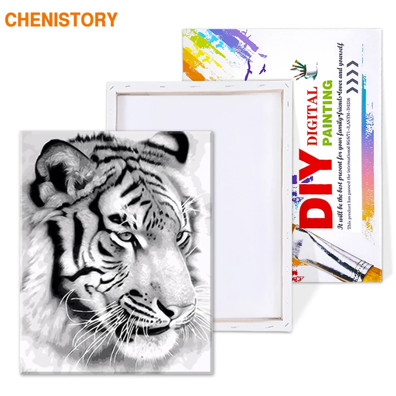 CHENISTORY рамка Тигры животные DIY Рисование по номерам черная белая каллиграфия