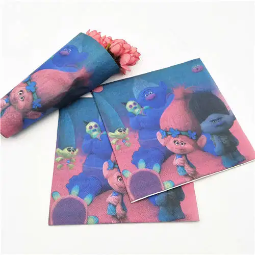 napkins Тематика "Тролли" на день рождения украшения, товары для вечеринки детей детский душ одноразовые партии посуда тарелки и соломки чашки баннер сувениры подарки - Цвет: napkins
