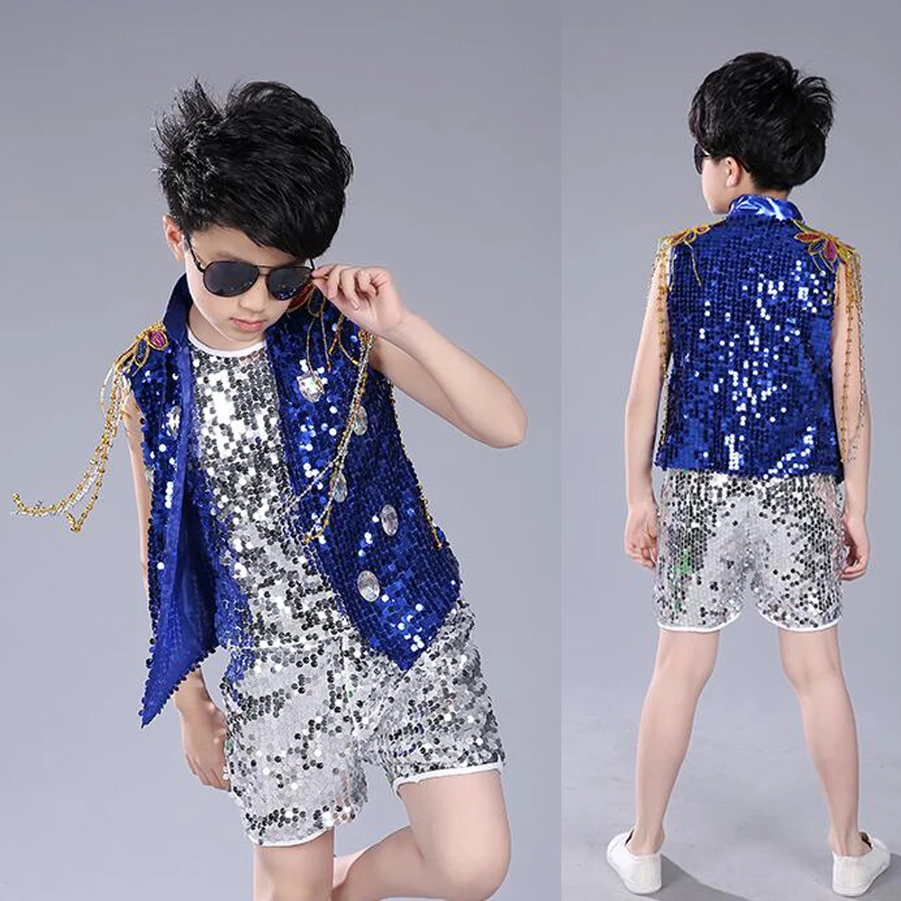 Топы брюки жилет для детей блестящие бедра яркие танцевальные костюмы джаз кран