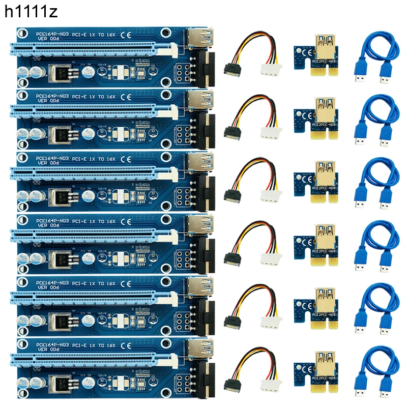 6 шт. Новый VER006 Riser 1x к 16x PCI Express Card E расширитель 60 см USB 3 0 кабель SATA 4Pin питание для BTC
