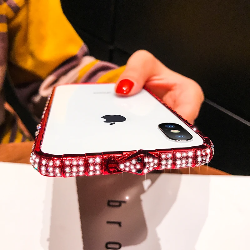 Luxury Bling Diamond Bumper Case For iPhone XS Max XR X 8 7 6 6S Plus Cases Fashion Glitter Rhinestone Inlay Metal Snake Frame