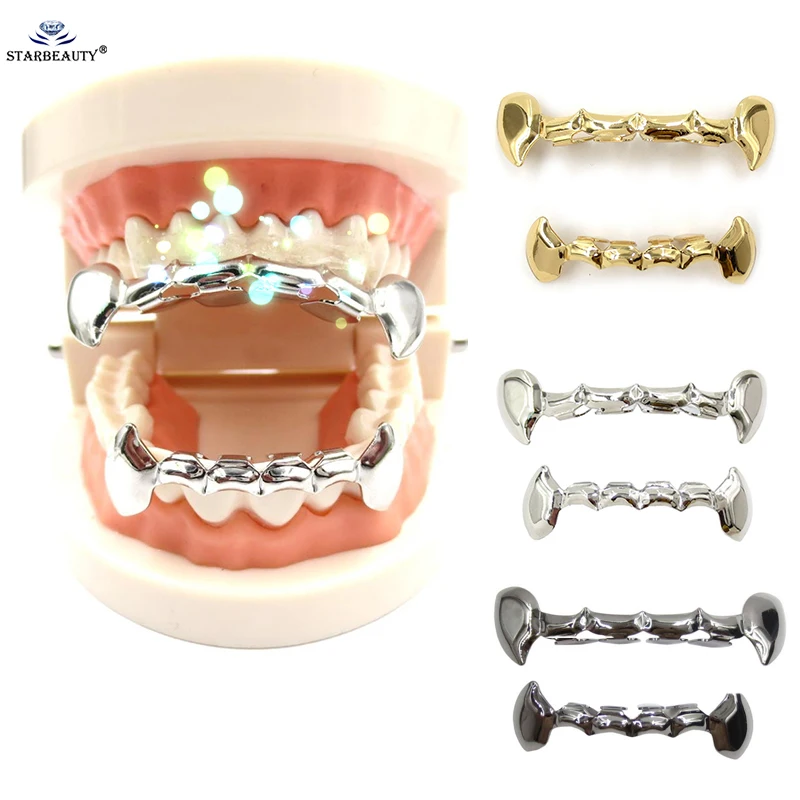 Starbeauty Grillz набор 4 цветов хип-хоп Grillz половинные зубы Дракула вампирские клыки тонкие грили Золотой Топ и нижний набор зубов