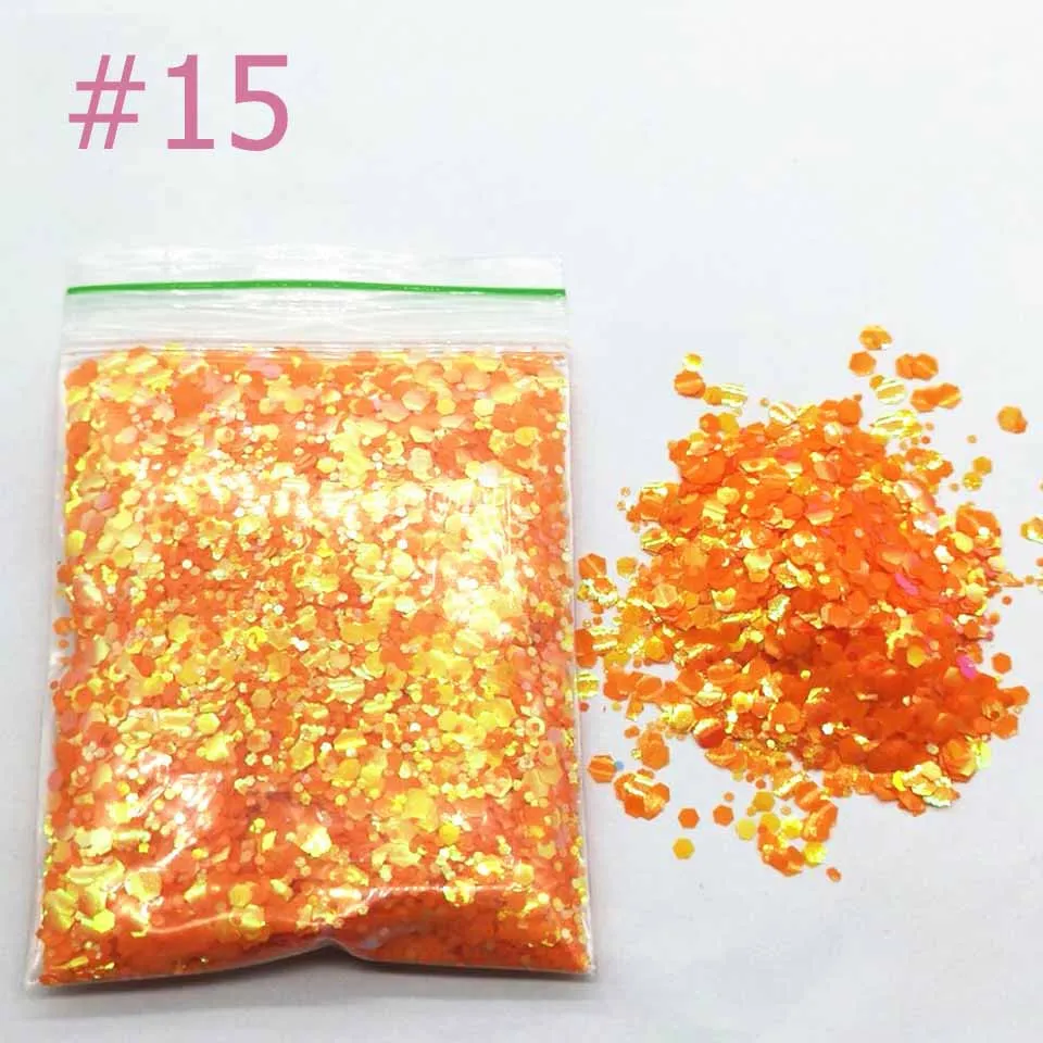 color 15 50 г Смешанные 1/2/3 мм размер блестящий порошок, блестящие хлопья для прессформу эпоксидной смолы, гель для ногтей пайетки порошок плоской задней стороной для украшения ногтей - Цвет: color 15