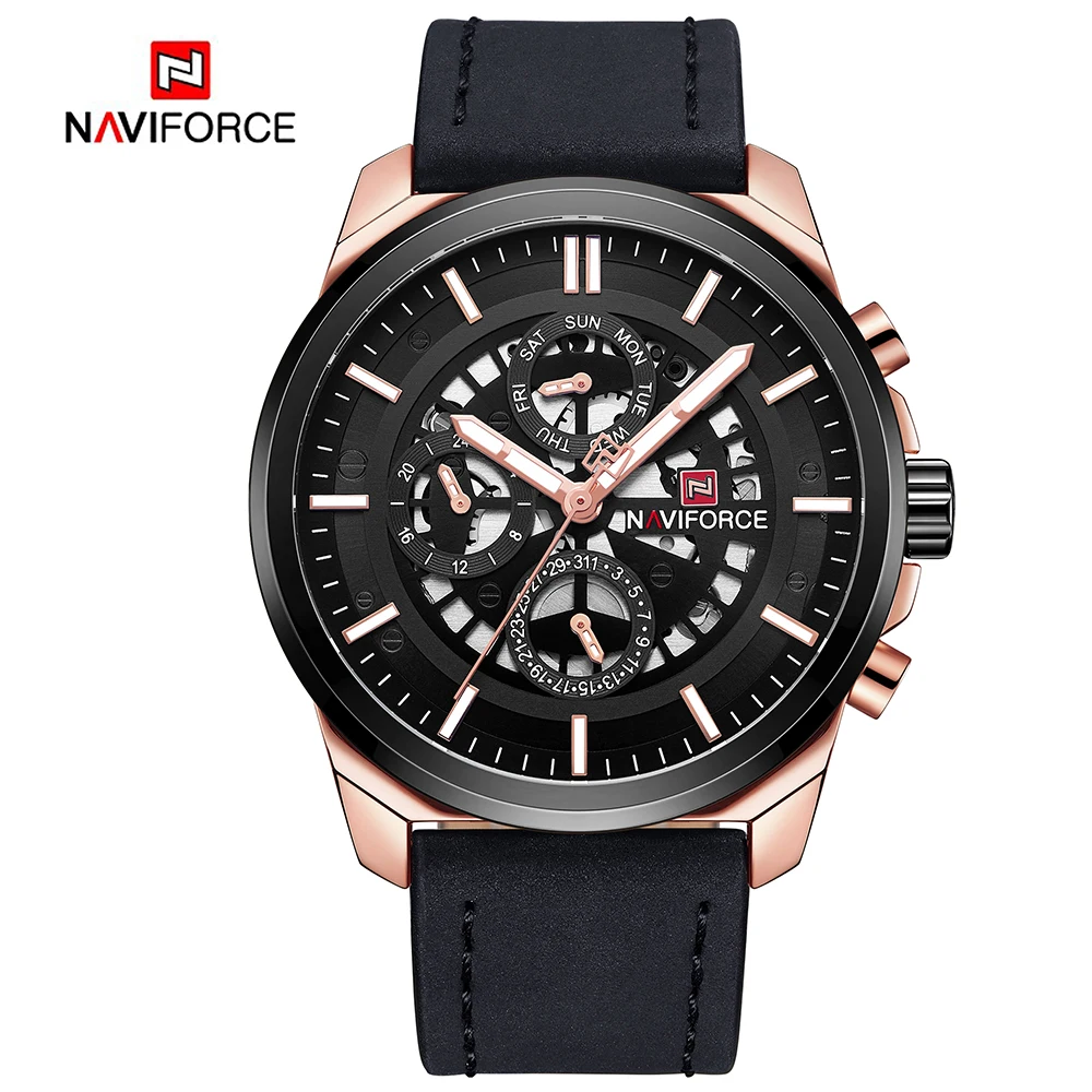 NAVIFORCE Роскошные Брендовые спортивные мужские военные часы дизайн скелета