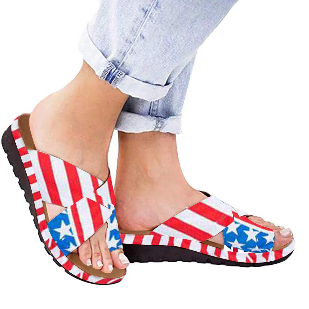 Женская обувь на плоской подошве с принтом открытым носком римские шлепанцы