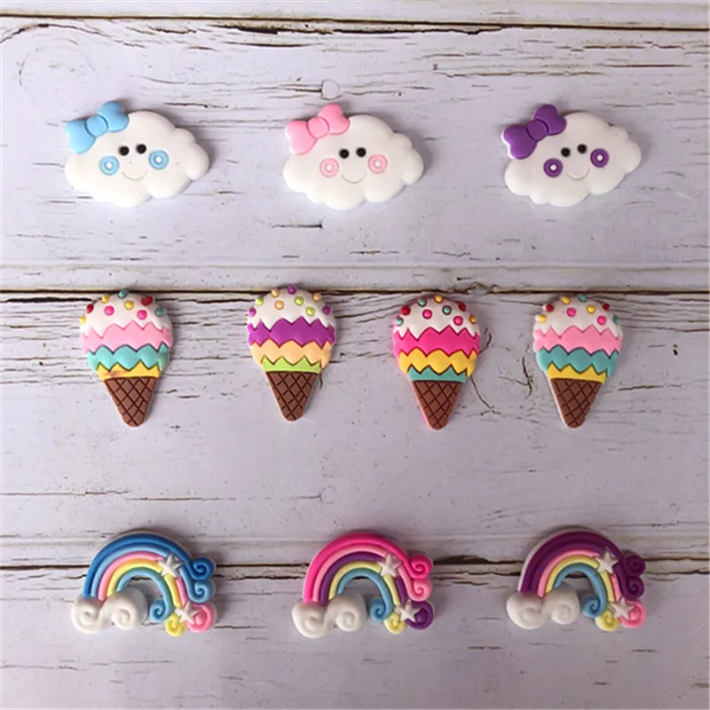 

100pcs/lot Cute mermaid rubber cartoon flatback DIY rainbow crown hair bow accessories shower decoration Center Crafts
