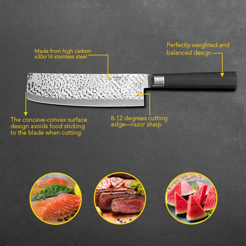 Кухонный нож шеф повара стальной 7 дюймовый кухонный в китайском стиле для мяса