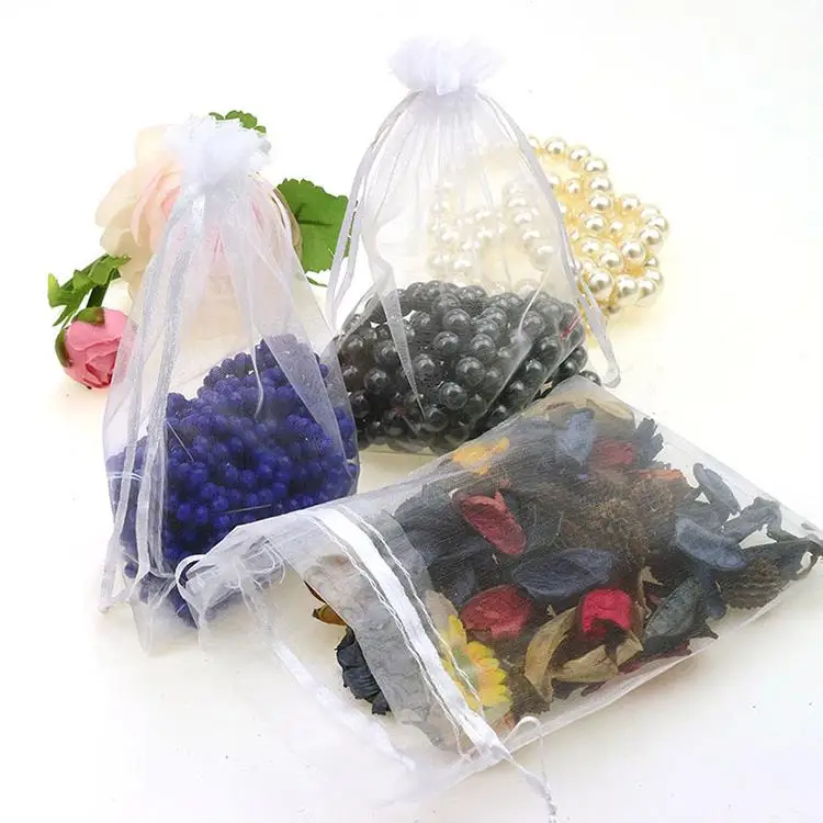 13x18cm White Organza Jewelry Gift Bags Cheap Pouches Wedding Favor Bag Customed Logo Printed 100pcs/lot Wholesale - купить по