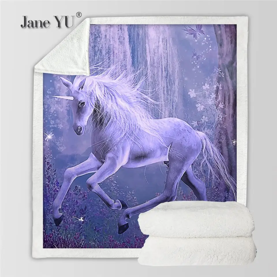 JaneYU одеяло кондиционер утолщение двухслойный мех 3d цифровая печать Единорог