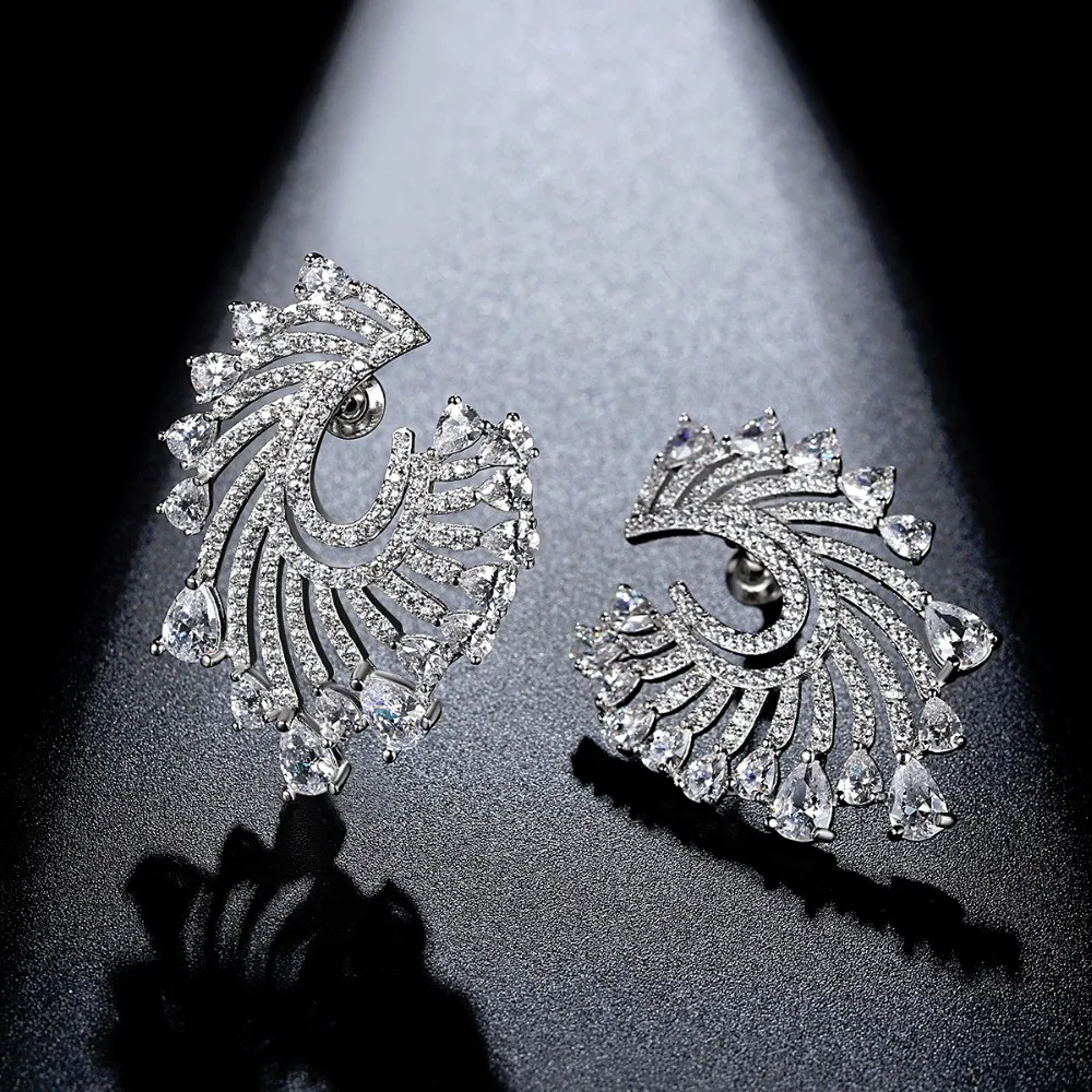LUOTEEMI Fashion Big Flower Stud Earrings U Shape Micro Paved Shining Clear Yellow CZ White Gold-Color Brincos Christmas Gifts | Украшения