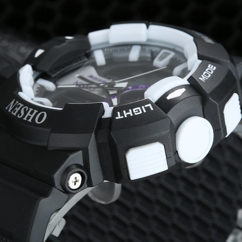OHSEN Цифровые кварцевые наручные часы мужские для мальчиков 50 м Резиновая лента