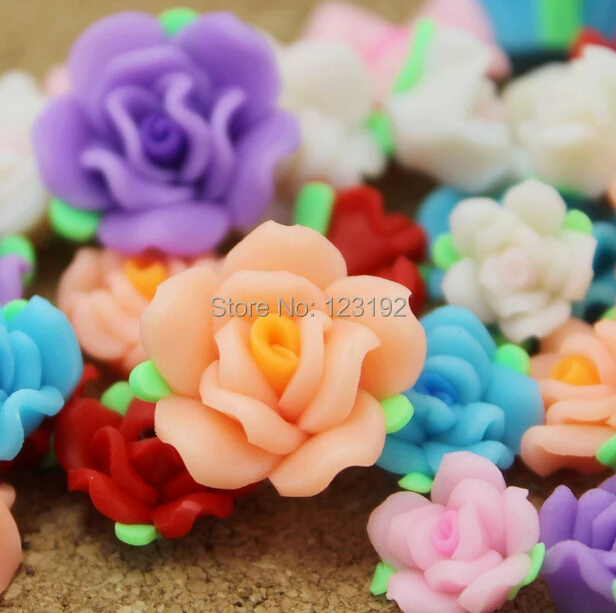 Free Shipping 30pcs Random mixed color Polymer Fimo Rose Shape beads Clay Spacer Beads 15mm For Jewelry Making Craft DIY | Украшения и