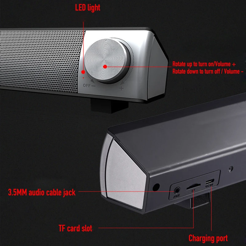 

10W Wireless Sound Bar With Subwoofer Bluetooth 4.2 Speakers Portable TV PC 3D Stereo Music Surround Speaker Support TF Card AUX