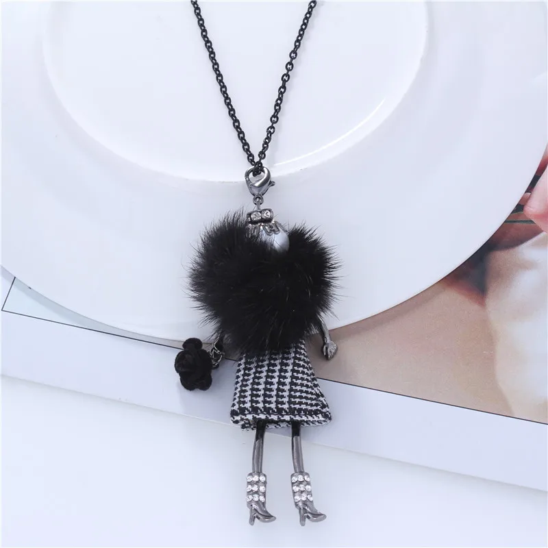 Женское ожерелье с подвеской в клетку длинная цепочка виде куклы женская