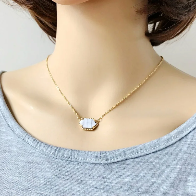 10 цветов Drusy Druzy Овальные ожерелья с шестигранной подвеской Золотая цветная