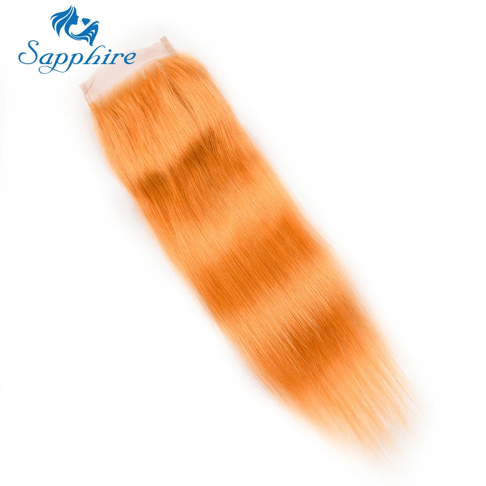 Сапфировые волосы оранжевого цвета бразильские прямые человеческие 3 пучка с 4*4