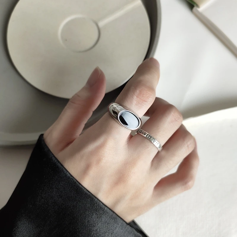 LouLeur, настоящее 925 пробы, серебряные кольца, винтажные, черные, Овальные, кольца для открытия, минималистичные, хорошее серебро, 925, ювелирные изделия для женщин, вечерние, подарок