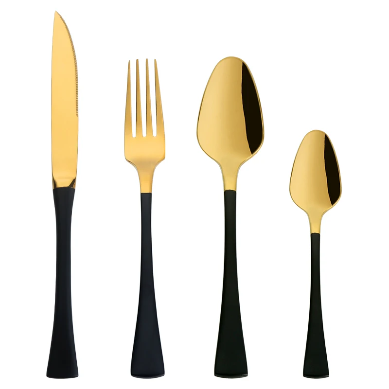 

24Pcs/Set Rose Gold Plated Stainless Steel Black Tableware Excellent Quality Cutlery Sets Dinnerware Set Knives Forks TeaSpoons
