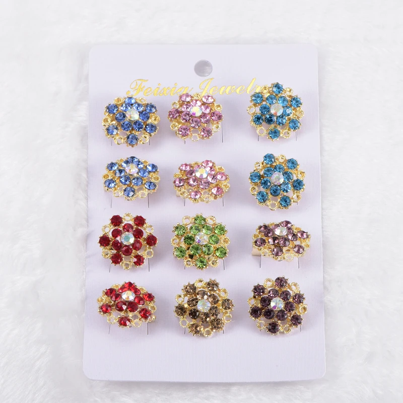 Броши в стиле хиджаба оптовая продажа 12 шт. с кристаллами виде цветов для женщин