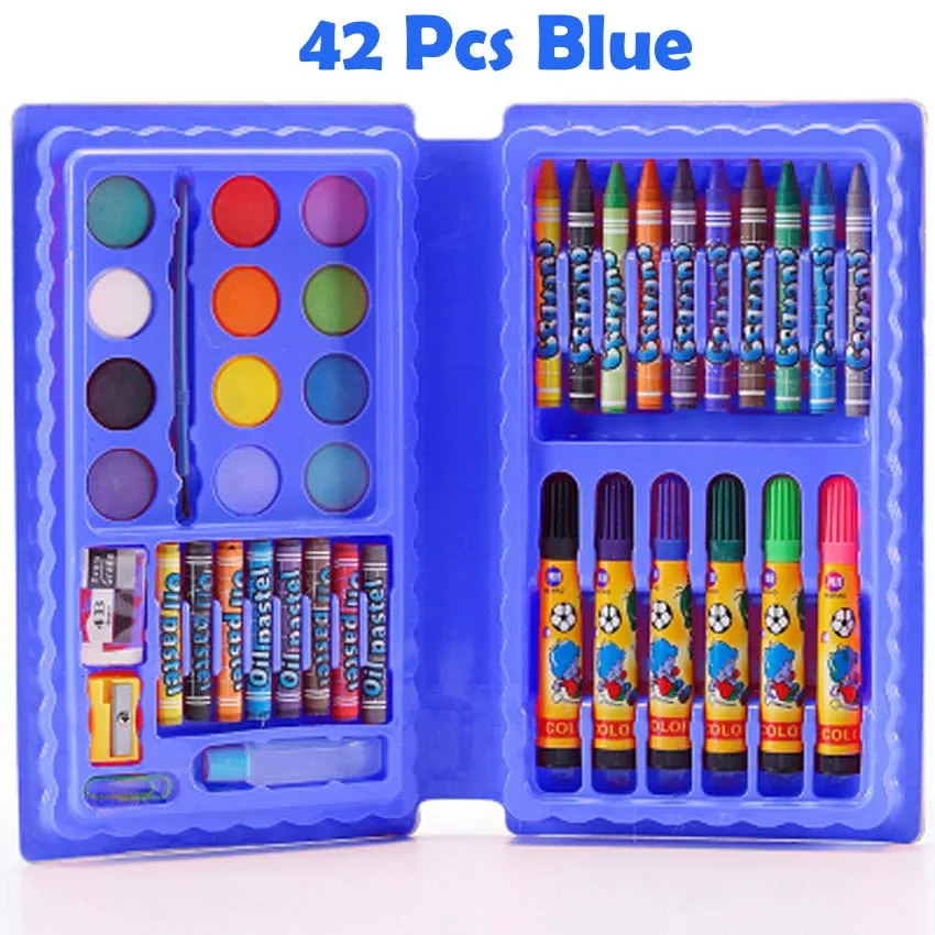 42 Pcs Blue Set 42/86 шт дети 12 Цветов маркер акварель ручка пакет набор детей Живопись Карандаш пигмент для Книги по искусству рисования питания подарки - Цвет: 42 Pcs Blue Set