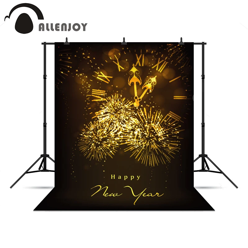 Allenjoy photography backdrops Happy New Year fireworks gold bell shiny background for photos photocall vinyl cloth | Электроника