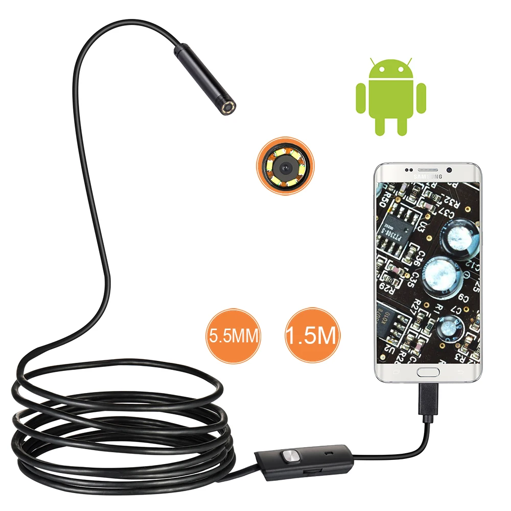 Бороскоп и эндоскоп для ремонта HD с линзой 1/1 5/2M 7/5 5 мм 480P USB OTG водонепроницаемый