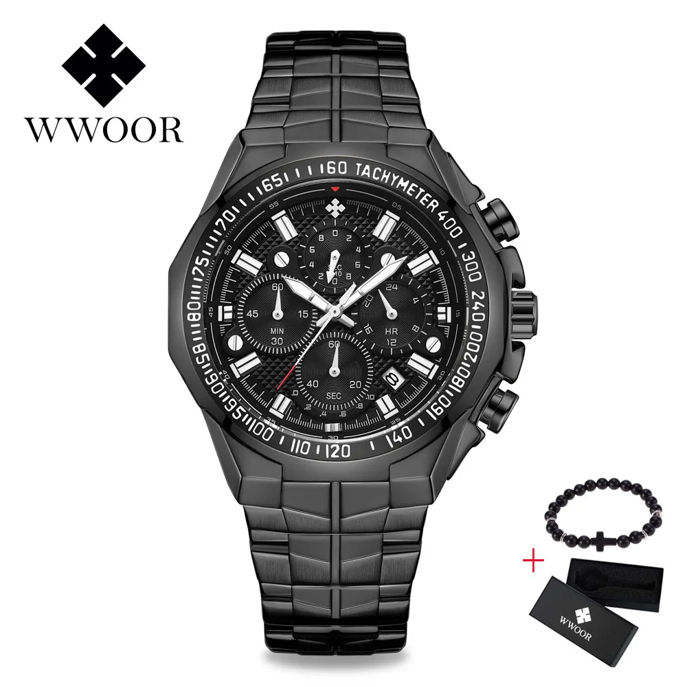 black WWOOR Relogio Masculino мужские часы Роскошные Известный Топ бренд Мужская мода Повседневное платье часы военные кварцевые наручные часы золото - Цвет: black