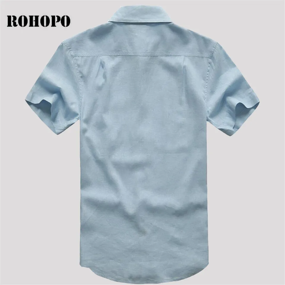 Мужская льняная рубашка с коротким рукавом ROHOPO Повседневная из дышащего хлопка в