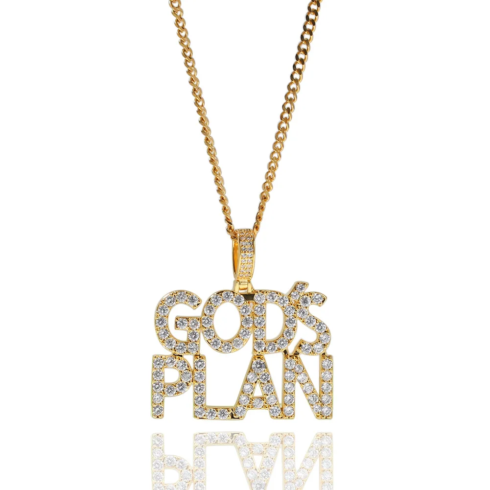 Мужская трендовая подвеска в стиле хип-хоп с цирконием и надписью GodsPlan God's Plan Европа и Америка, мужские Модные аксессуары