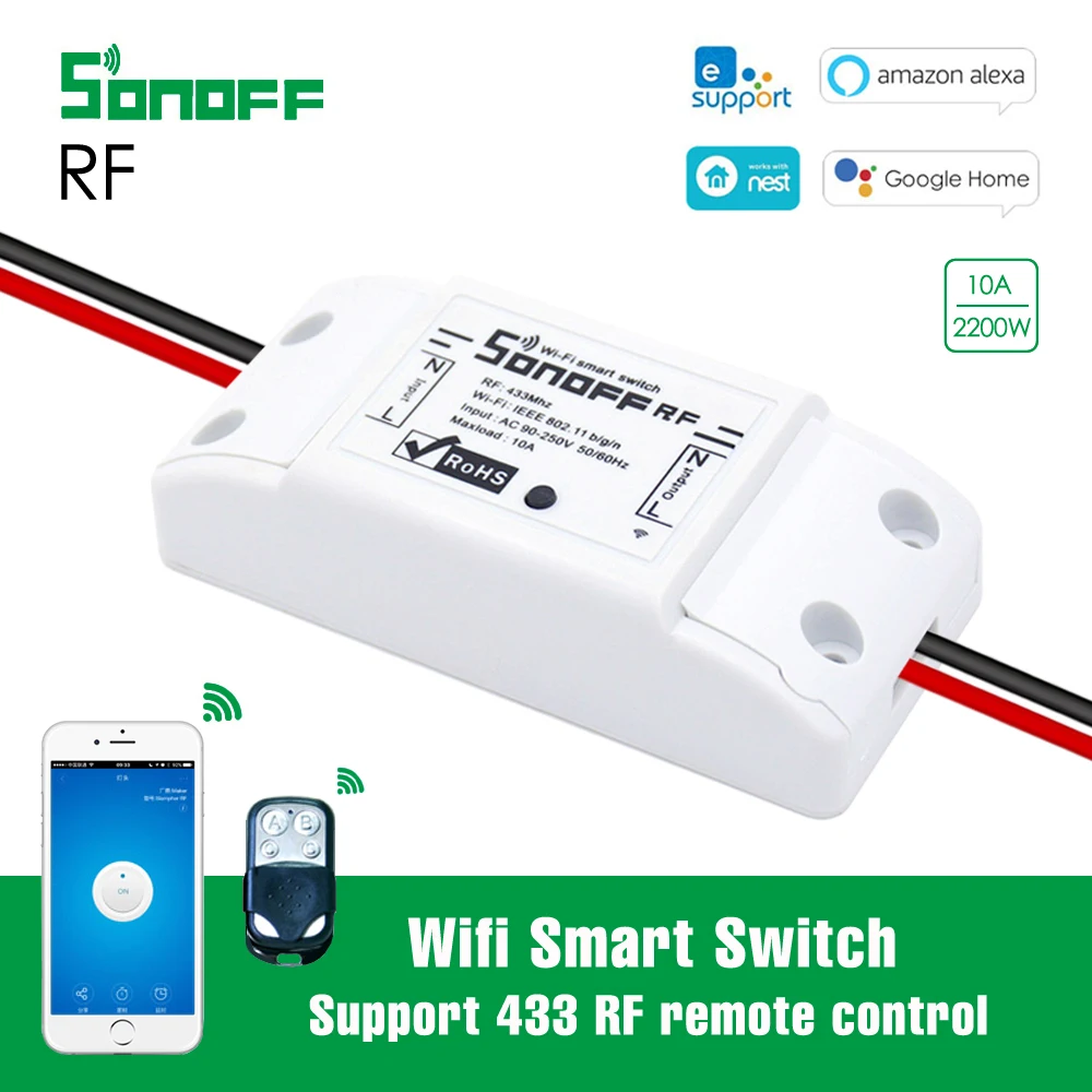 

Релейный модуль Sonoff RF, Wi-Fi, 433 МГц, приложение Ewelink, голосовое управление, работа с Alexa, Google Home