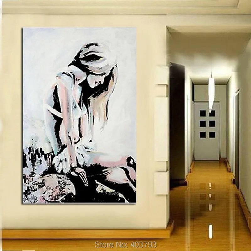 Ручная роспись Современная картина маслом Люди Голая девушка с длинными