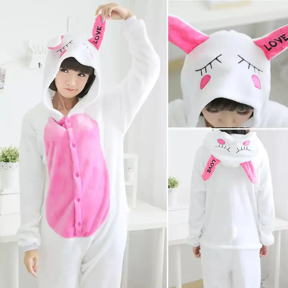 Love Rabbit Хэллоуин Adulto аниме пижамные комплекты, одежда для сна с рисунком персонажей из мультфильмов, Для женщин пижамы фланелевые пижамы с рисунками животных для детей, панда» и «Единорог», толстовка с длинными рукавами; сезон зима - Цвет: Love Rabbit