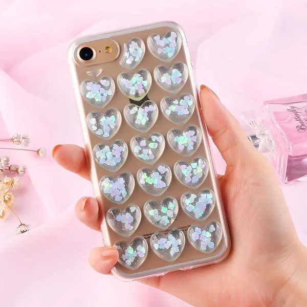 Blue Блестящий 3D чехол для телефона с сердечком для iPhone X, 8, 7, 6, 6s Plus, чехол, блестящий прозрачный мягкий ТПУ чехол s для Galaxy S8, S9 Plus - Цвет: Blue