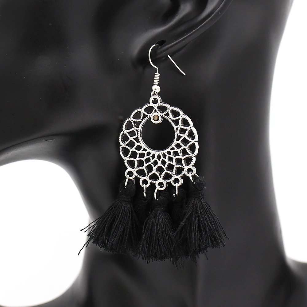 Женские серьги с кисточками YOSEE черные белые синие красные розовые длинные из