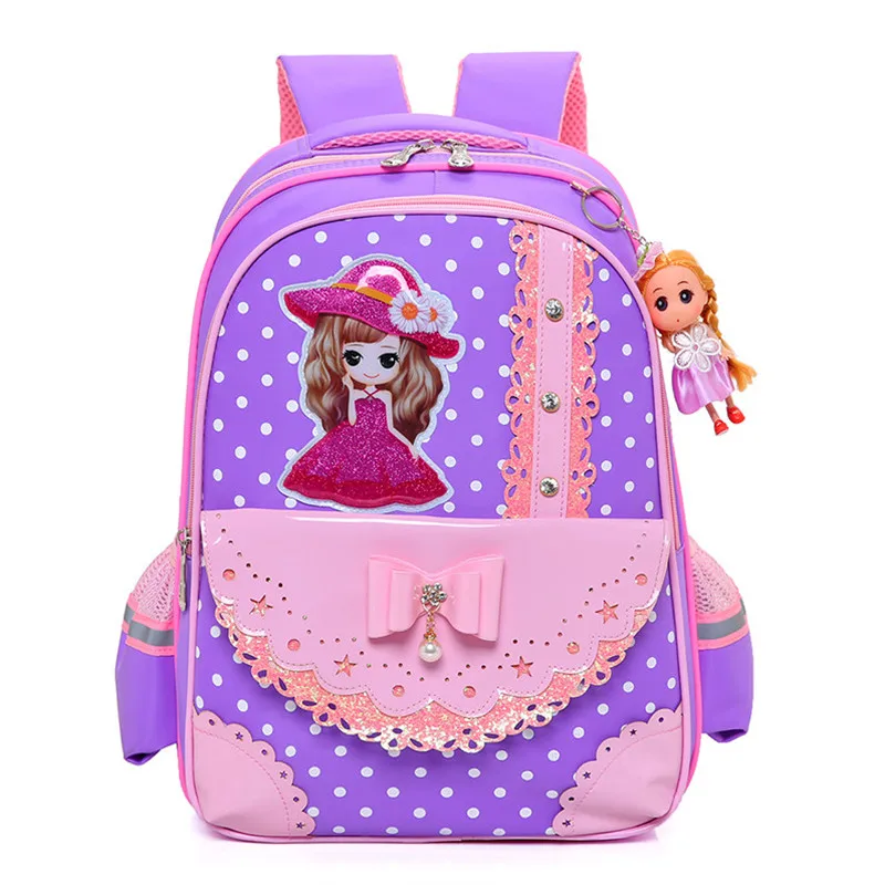 purple Детский ортопедический школьный портфель с рисунком для девочек, школьный рюкзак для девочек, Розовый водонепроницаемый рюкзак принцессы - Цвет: purple