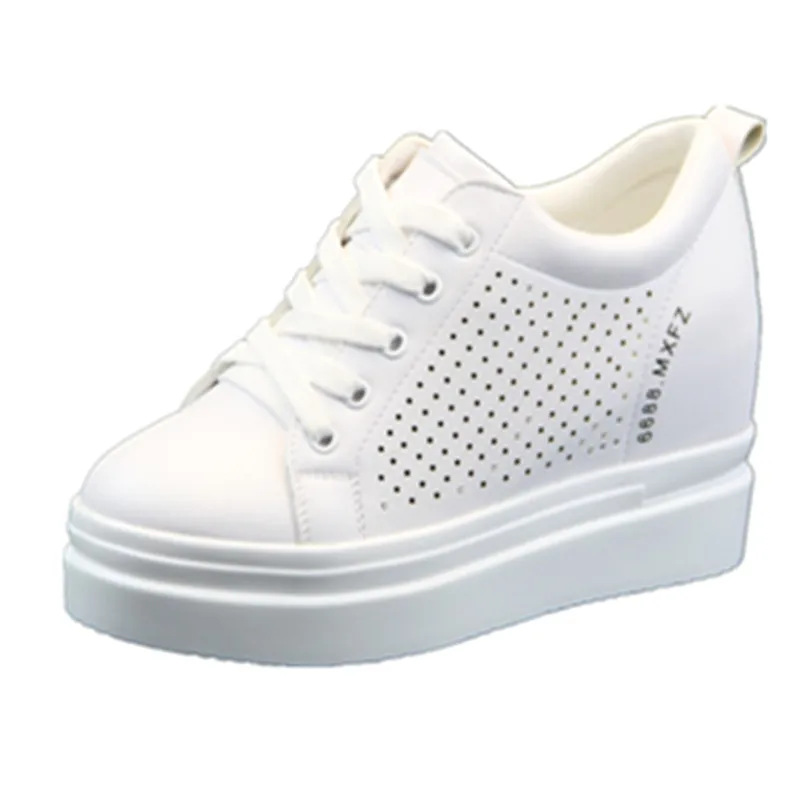 

Women Hollow Breathable Lace Up Casual Platforms Shoes Height Increasing platform Shoes Sport Wedge Sneakers