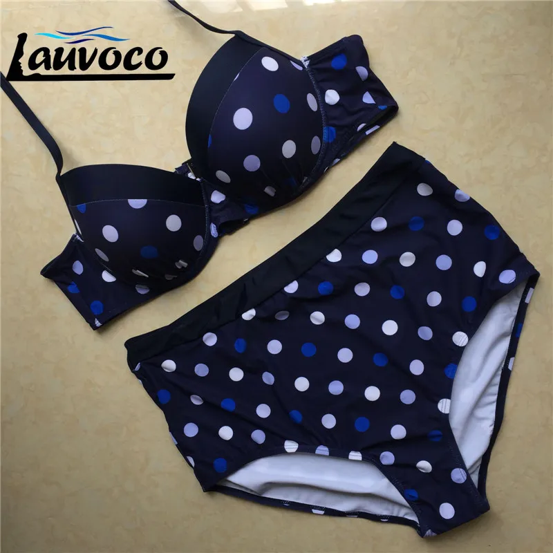 Комплект бикини в синюю точку большого размера купальник женский с прокладками